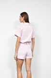Floral Striped 100% Koton Çiçek Desenli Şort Pembe