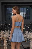Star Crop Top LIGHT BLUE