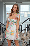 Luminescent Floral Lace Mini Dress Sarı