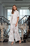 Shell Patterned Pants Beyaz