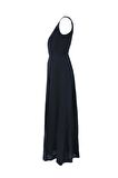 %100 Linen Love Shaped Maxi Dress Siyah