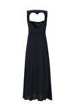 %100 Linen Love Shaped Maxi Dress Siyah