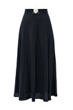 %100 Keten Maxi Boy Heidi Etek Siyah