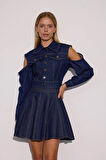 Fluffy Mini Denim Etek DARK BLUE
