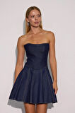 Fluffy Mini Denim Etek DARK BLUE
