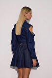 Fluffy Mini Denim Etek DARK BLUE