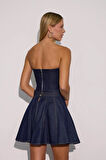 Fluffy Mini Denim Etek DARK BLUE