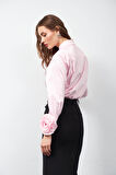 Floral Sleeves %100 Koton Uzun Kollu Gömlek Pembe
