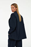 City Vibes Çizgili Oversize Blazer Ceket Lacivert