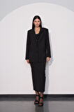 City Vibes Çizgili Oversize Blazer Ceket Siyah