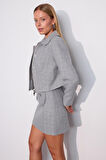 Tweed Royale Sim Detaylı Blazer Ceket Gri