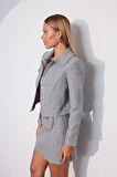 Tweed Royale Sim Detaylı Blazer Ceket Gri