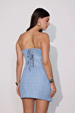 Tweed Royale Corset Sim Detaylı Korse Büstiyer Mavi