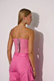 Tweed Royale Corset Sim Detaylı Korse Büstiyer Pembe
