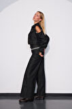 Western Chic Aksesuar Detaylı Geniş Paça Denim Pantolon BLACK