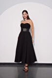 Sophisticated Corsage Elegance Maxi Boy Elbise Siyah