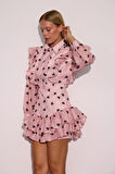 Love Bomb Fırfır Detaylı Mini Elbise Pembe