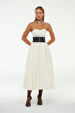 Sophisticated Corsage Elegance Maxi Boy Elbise Ekru