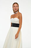 Sophisticated Corsage Elegance Maxi Boy Elbise Ekru