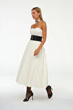 Sophisticated Corsage Elegance Maxi Boy Elbise Ekru