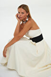 Sophisticated Corsage Elegance Maxi Boy Elbise Ekru