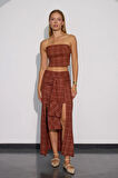 Super Crystal Plaid Ekoseli Crop Büstiyer Camel