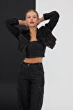 Shine Bright Like A Diamond Denim Büstiyer BLACK