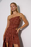 Crystal Plaid Ekoseli Büstiyer Bordo