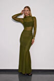 Sheer Grace Maxi Boy Tül Etek Haki