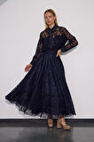 Lace Blossom Glow Maxi Boy Dantel Etek Lacivert