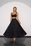 Lace Blossom Glow Maxi Boy Dantel Etek Siyah