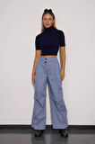 Urban Luxe Bel Detaylı Bol Pantolon İNDİGO