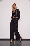 Urban Luxe Bel Detaylı Bol Pantolon Siyah