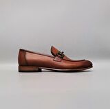Erkek Hakiki Deri Tokalı Gucci Taba Klasik Ayakkabı 023-42088