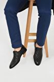 CASSİDOSHOES Deri Kare Desenli Klasik Siyah ERKEK AYAKKABI 023-0228