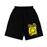 Nirvana Smile Baskılı Siyah Unisex Penye Şort