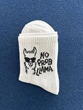 No Probllama Unisex Beyaz Kolej Çorap