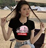 Zero Two Darling Baskılı Siyah Crop