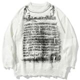 Touz Vintage Harajuku Graffiti Desenli Unisex Oversize Ecru Kazak