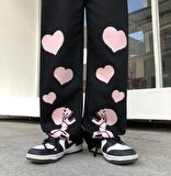 Sokak Tarzı Skull Heart Baskılı Unisex Baggy Eşofman