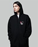 Dragon Baskılı Oversize Fermuarlı Siyah Unisex Kapüşonlu Hırka