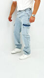 Martin Denim Premium Baggy Kargo Cep Mavi Kot Erkek Jean Pantolon