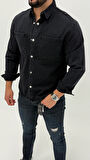 Aidan Denim Mavi Black Vintage Classic Kot Erkek Jean Gömlek