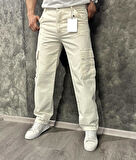 Lisbon Denim Street Baggy Kargo Cep Straight Yandan Cepli Kot Erkek Jean Pantolon 