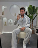 Leonard Gri Beyaz Relax Fit Pamuklu Baggy Kalıp Basic Takım Eşofman 