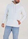 Hardy Beyaz Üç İplik Şardonlu Yarım Ovirsize Basic Kapüşonlu Erkek Sweatshirt