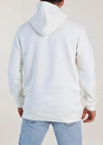 Hardy Beyaz Üç İplik Şardonlu Yarım Ovirsize Basic Kapüşonlu Erkek Sweatshirt
