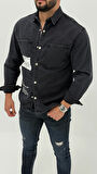 Jayden Classic Denim Black Dıgıtal Baskılı Vintage Jean Erkek Gömlek 