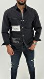 Jayden Classic Denim Black Dıgıtal Baskılı Vintage Jean Erkek Gömlek 