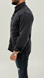 Jayden Classic Denim Black Dıgıtal Baskılı Vintage Jean Erkek Gömlek 